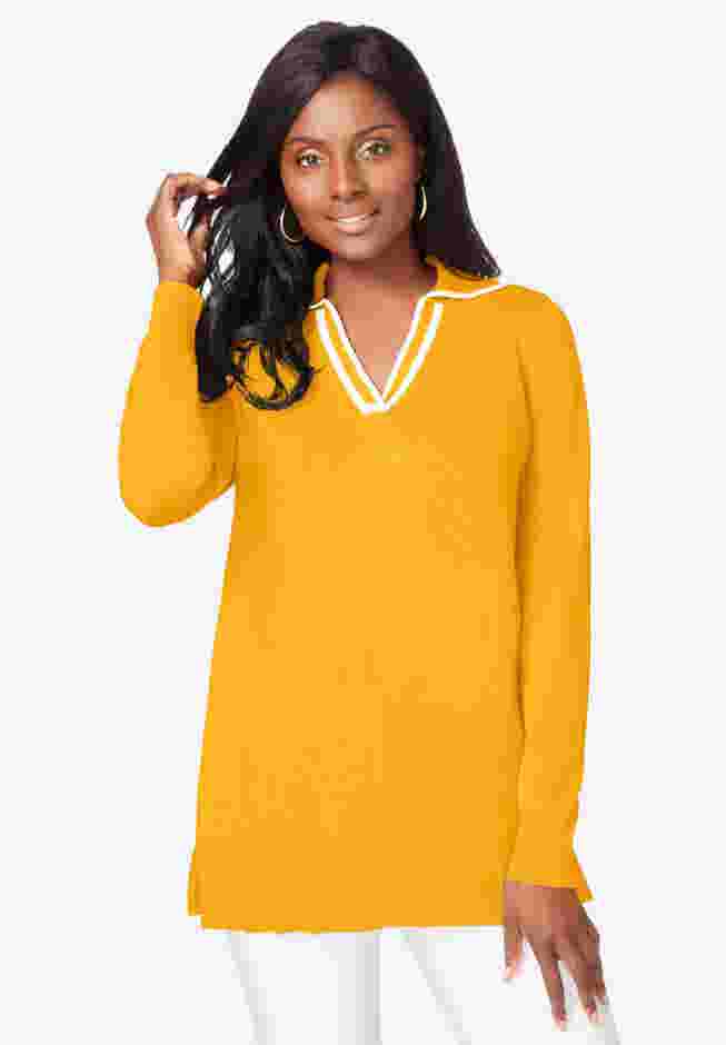 Fine Gauge Contrast Tipped Collar Sweater image number 0