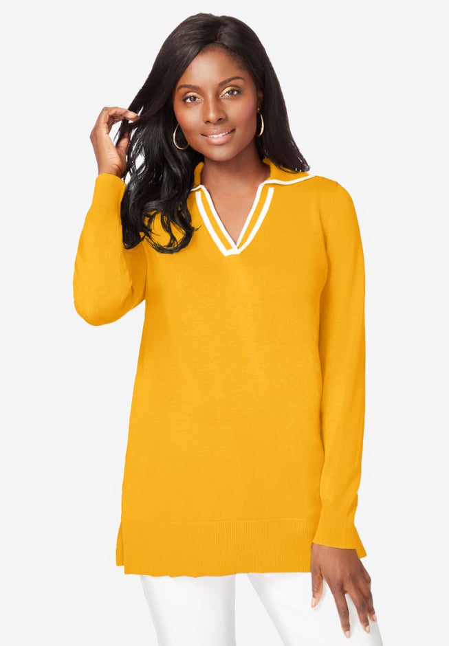Fine Gauge Contrast Tipped Collar Sweater image number 0