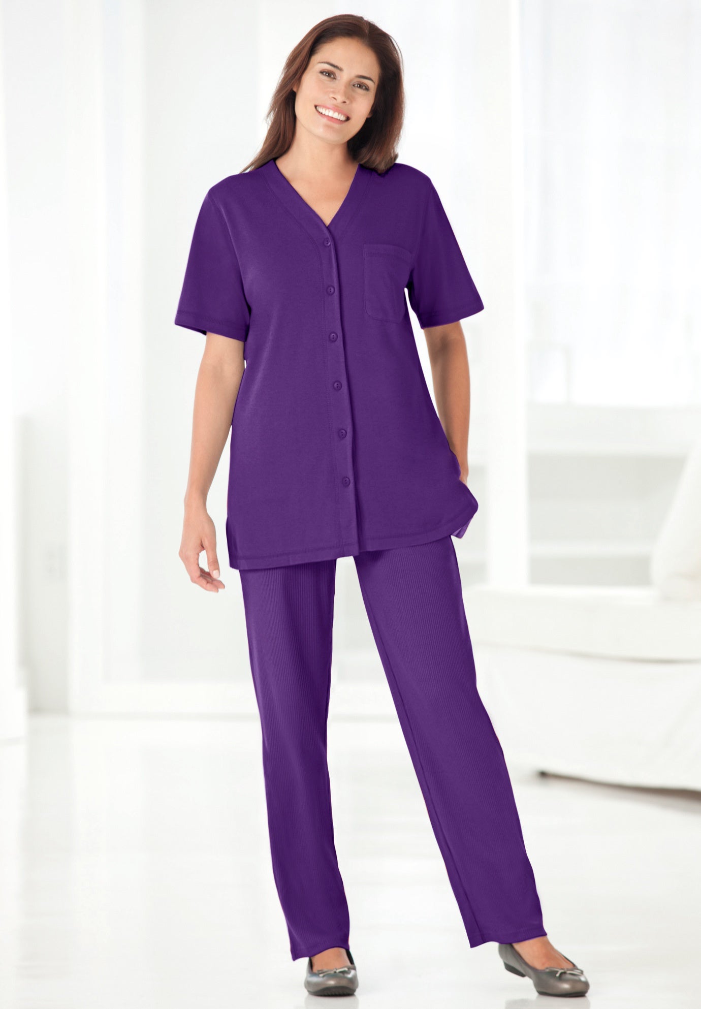 7-Day Short-Sleeve Baseball Tunic V Neck, Sage | Woman Within