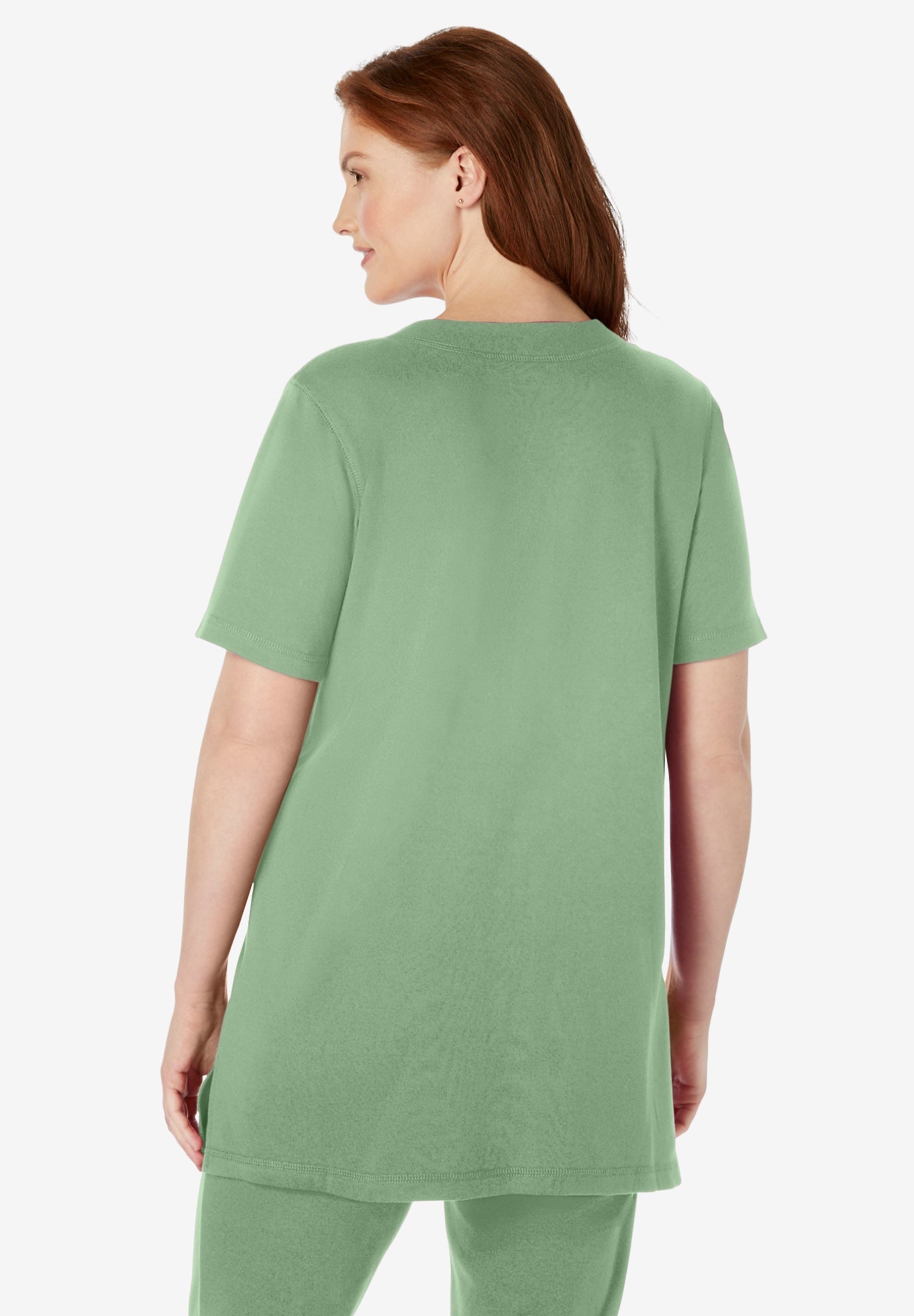 7-Day Short-Sleeve Baseball Tunic V Neck, Sage | Woman Within