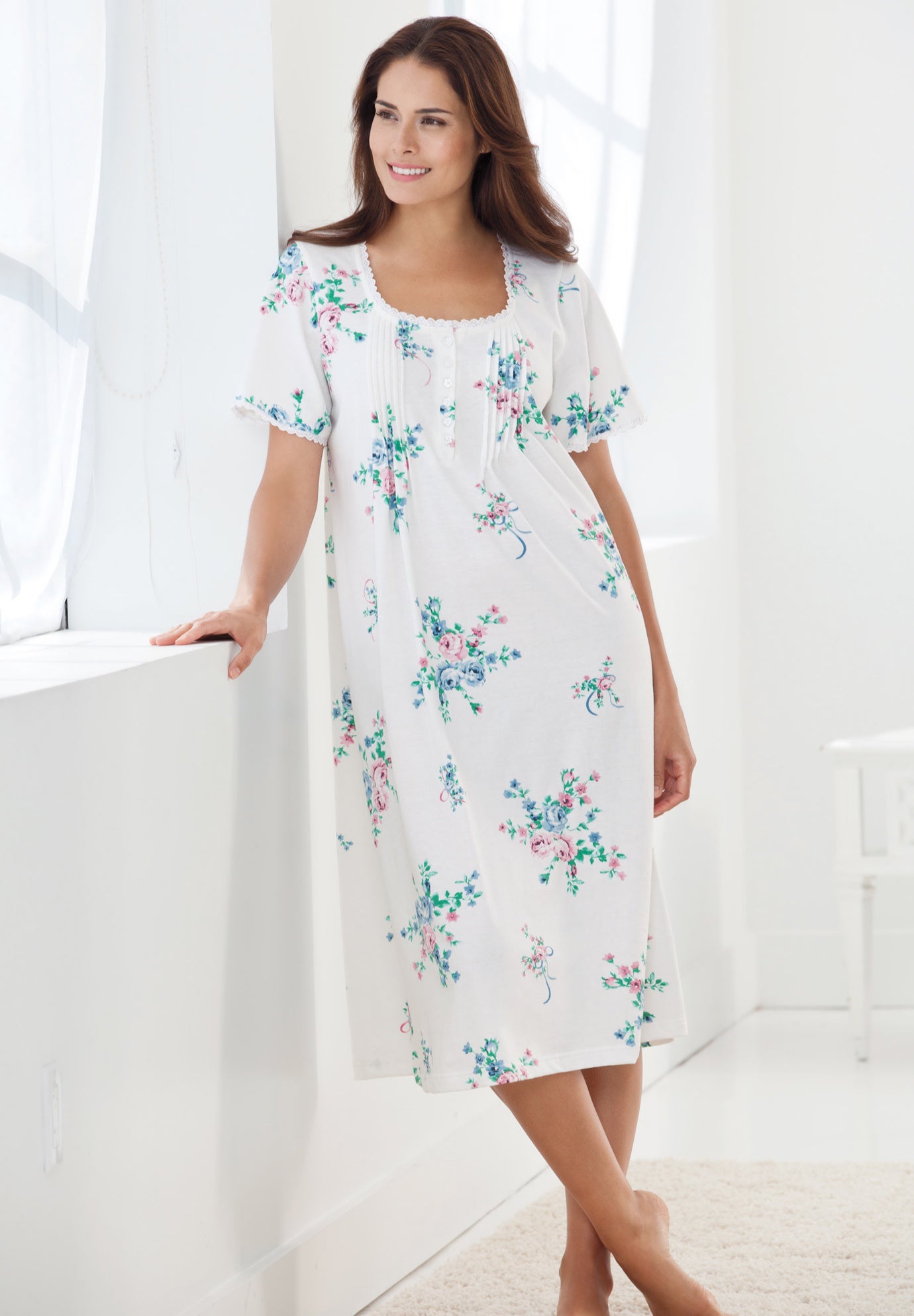 Short Pintuck Knit Gown image number 2