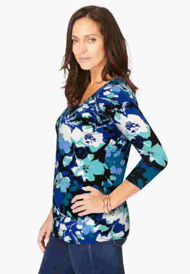 Stretch Cotton Scoop Neck Tee image number 4