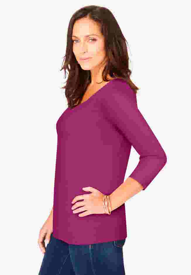 Stretch Cotton Scoop Neck Tee image number 2