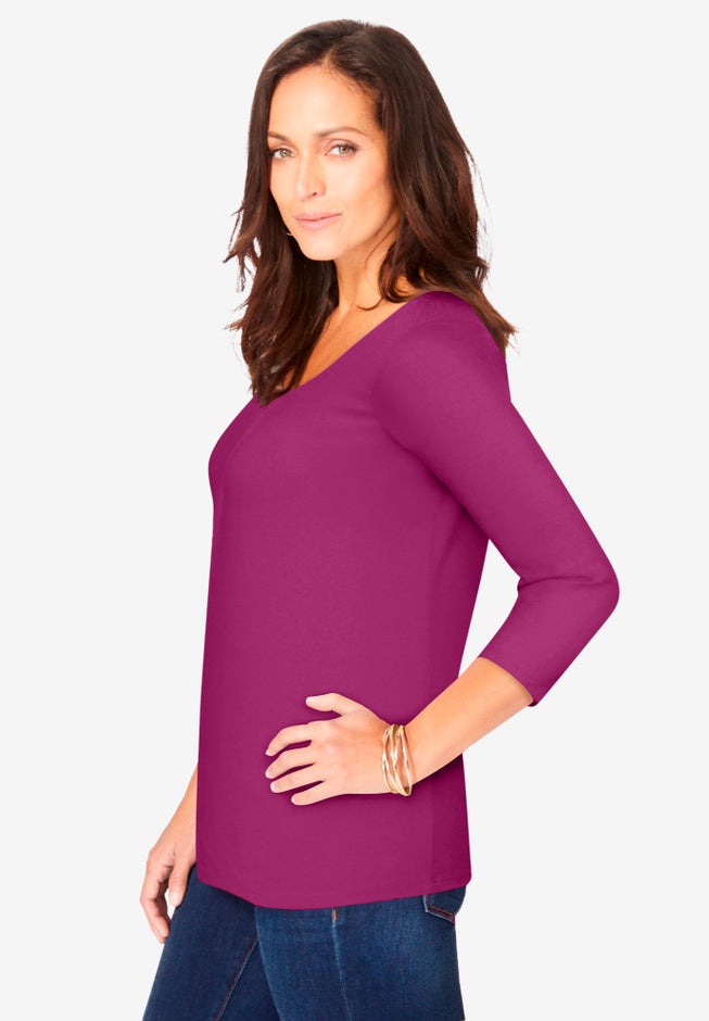 Stretch Cotton Scoop Neck Tee image number 2