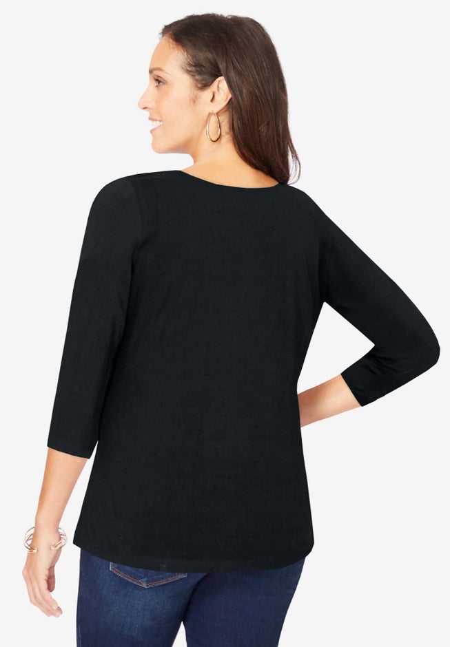 Stretch Cotton Scoop Neck Tee image number 1