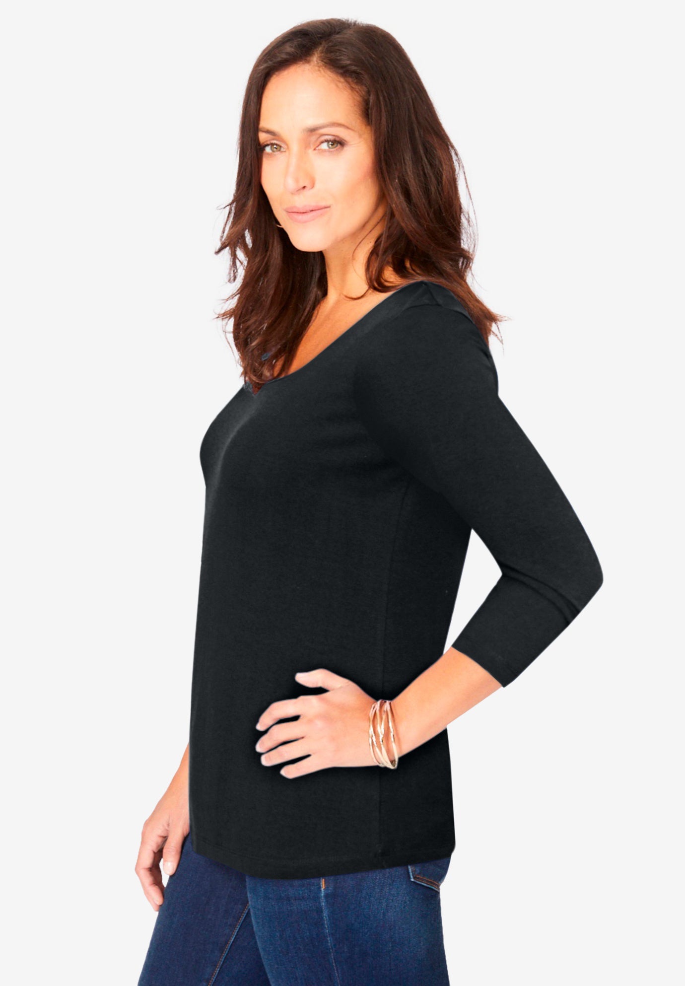 Stretch Cotton Scoop Neck Tee image number 2