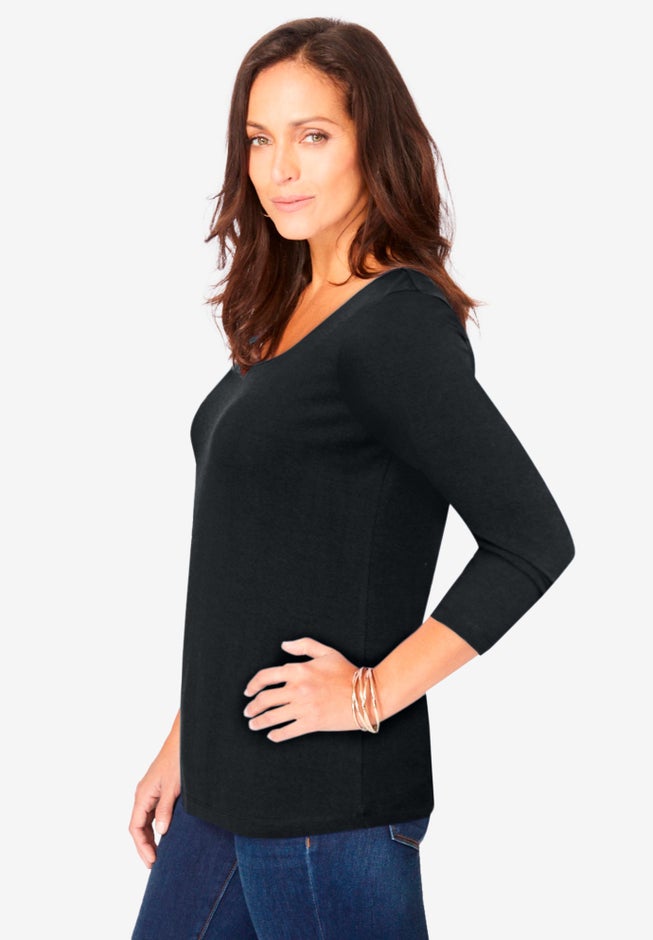 Stretch Cotton Scoop Neck Tee image number 2