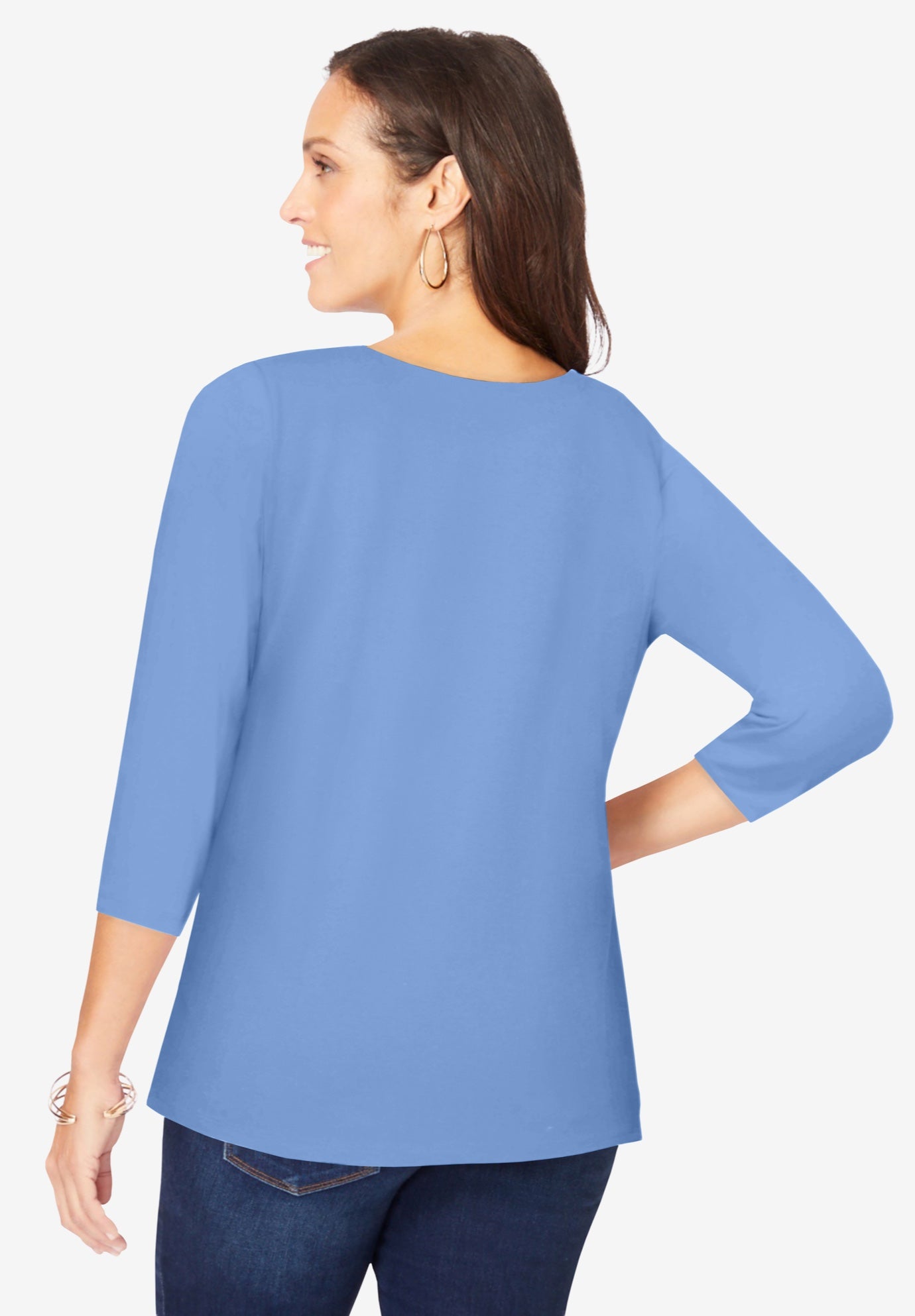 Stretch Cotton Scoop Neck Tee image number 1