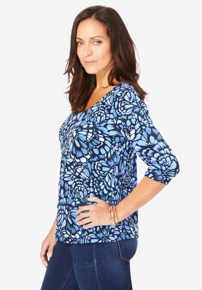 Stretch Cotton Scoop Neck Tee image number 1