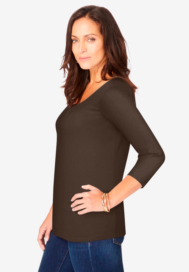 Stretch Cotton Scoop Neck Tee image number 2