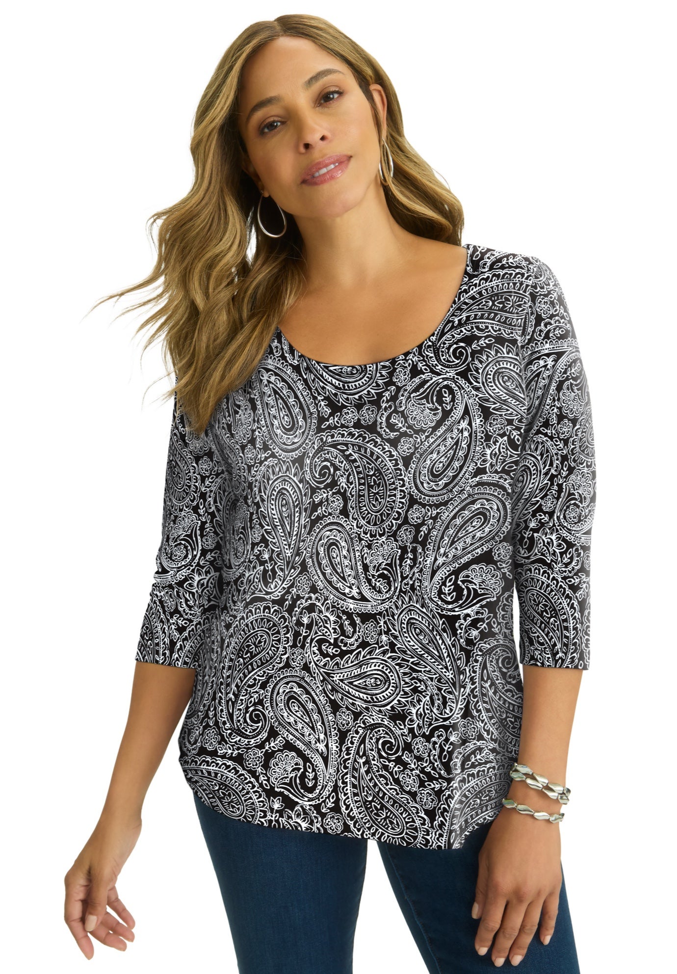 Stretch Cotton Scoop Neck Tee image number 0