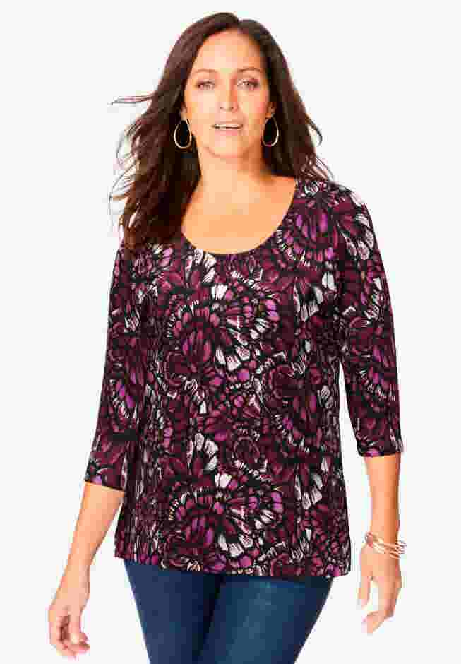 Stretch Cotton Scoop Neck Tee image number 0