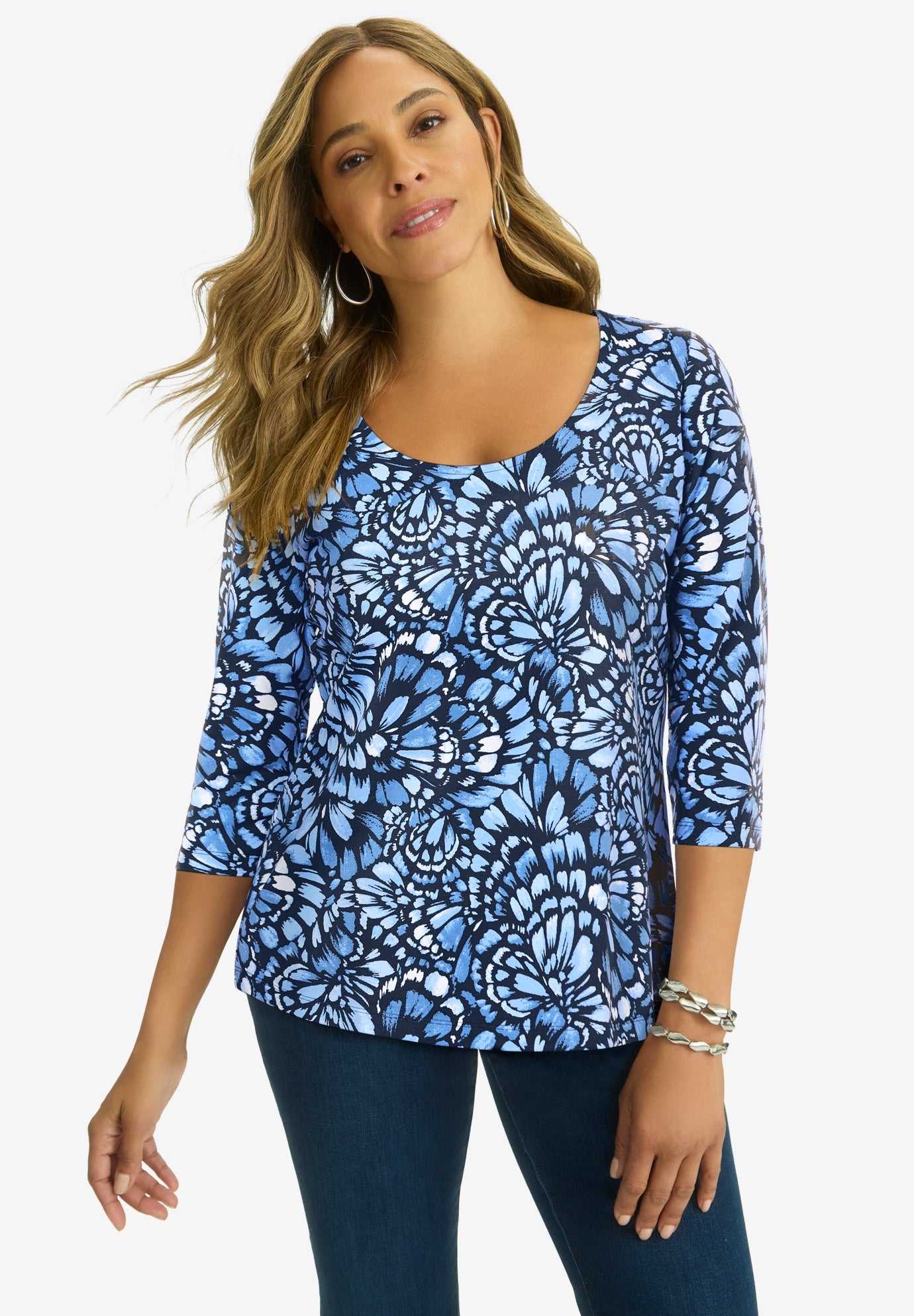 Stretch Cotton Scoop Neck Tee image number 0