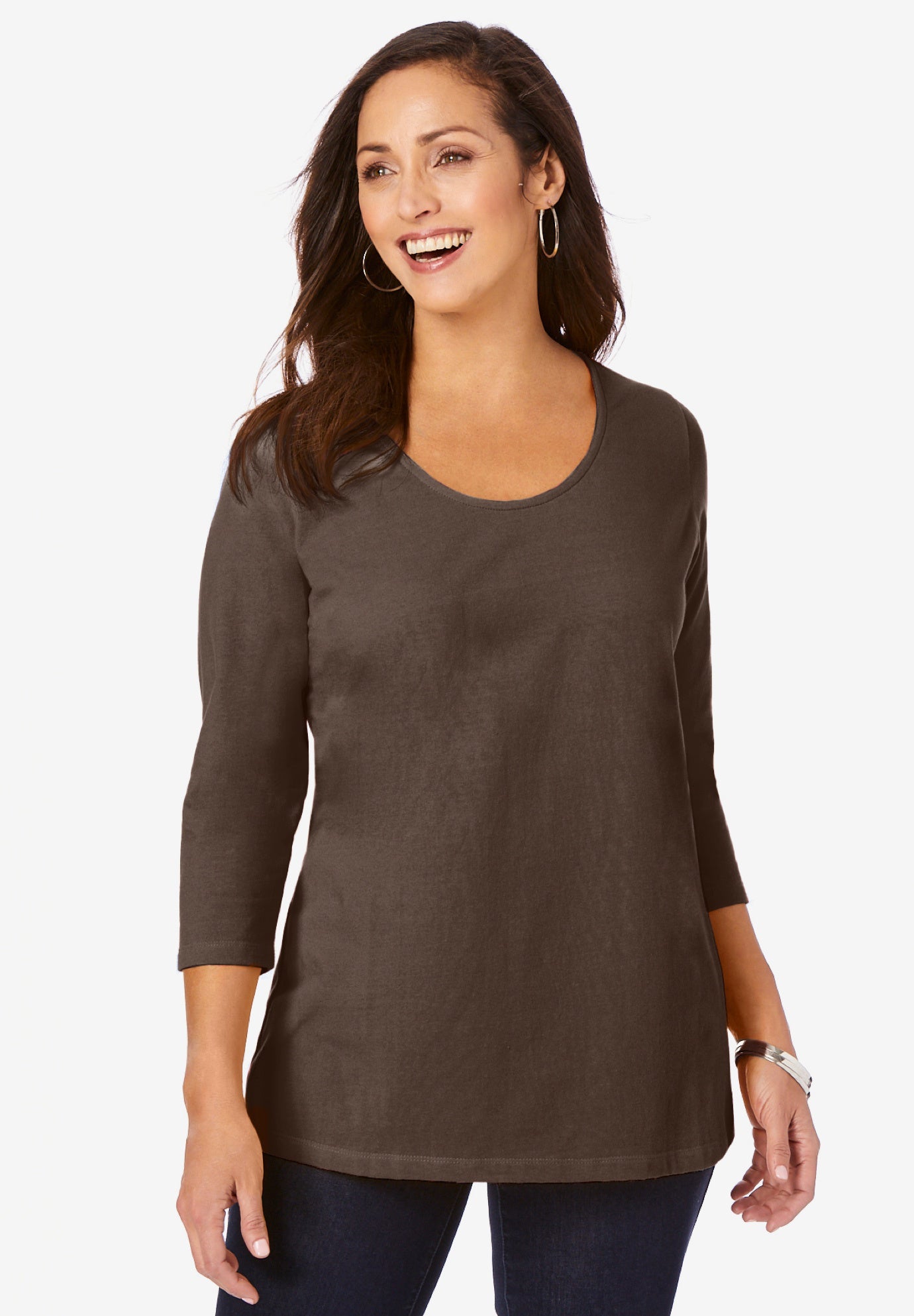 Stretch Cotton Scoop Neck Tee image number 0