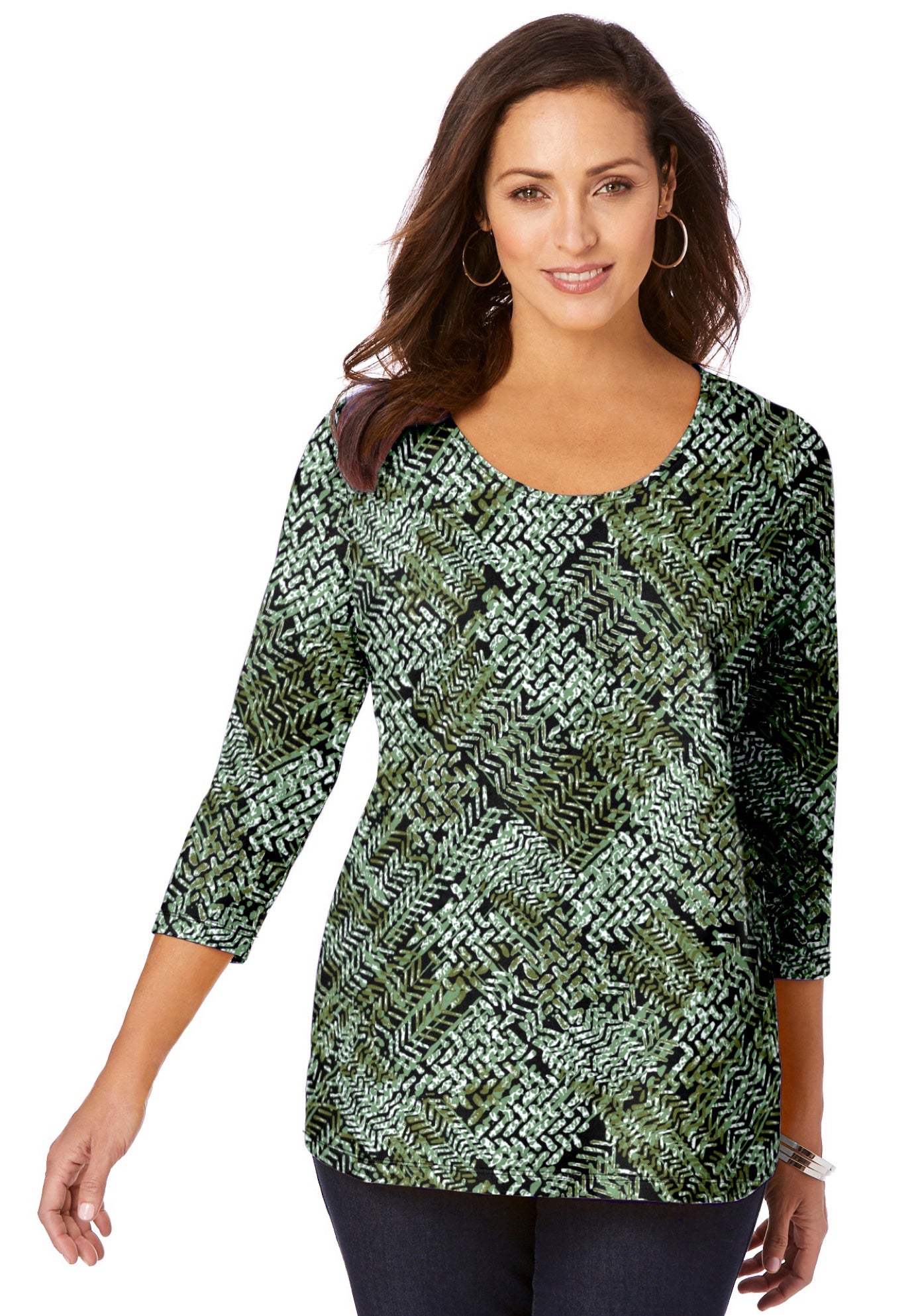 Stretch Cotton Scoop Neck Tee image number 0