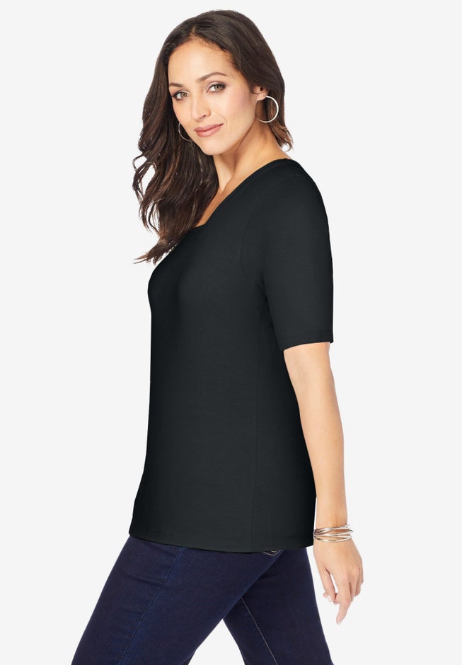 Stretch Cotton Square Neck Tee image number 1