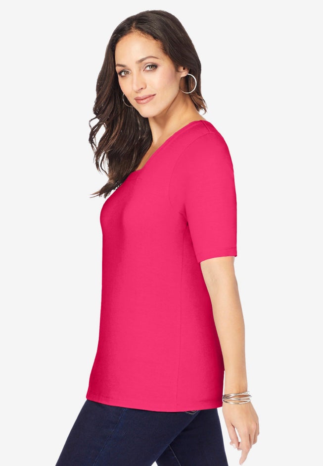 Stretch Cotton Square Neck Tee image number 1