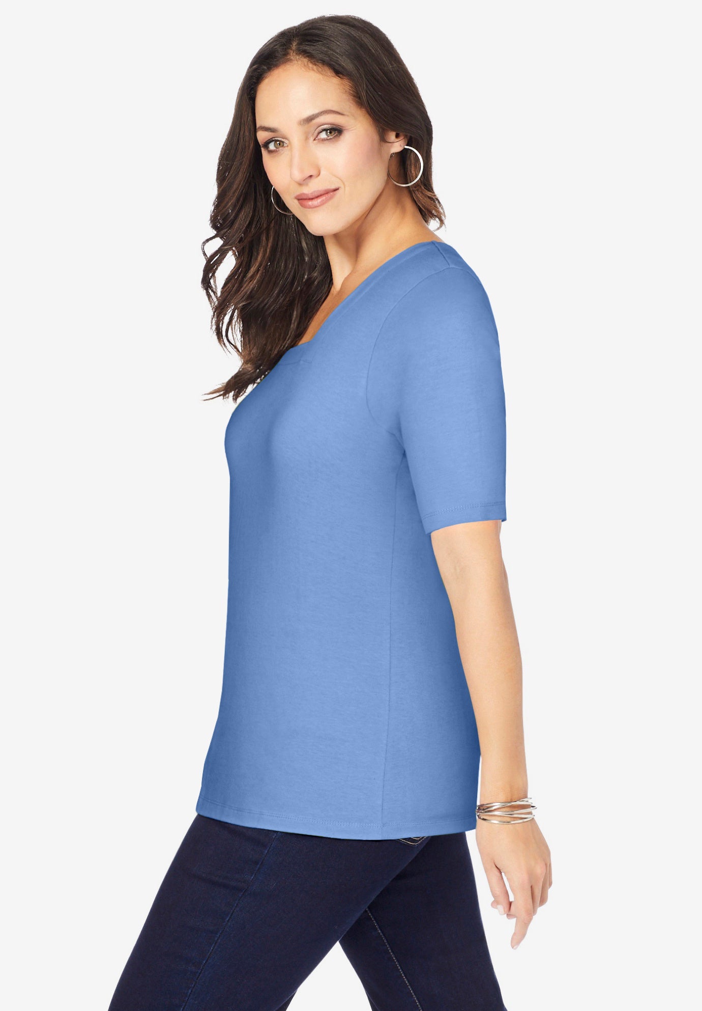 Stretch Cotton Square Neck Tee image number 1