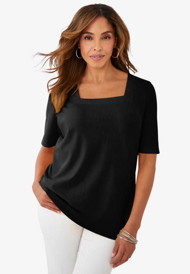 Stretch Cotton Square Neck Tee image number 0