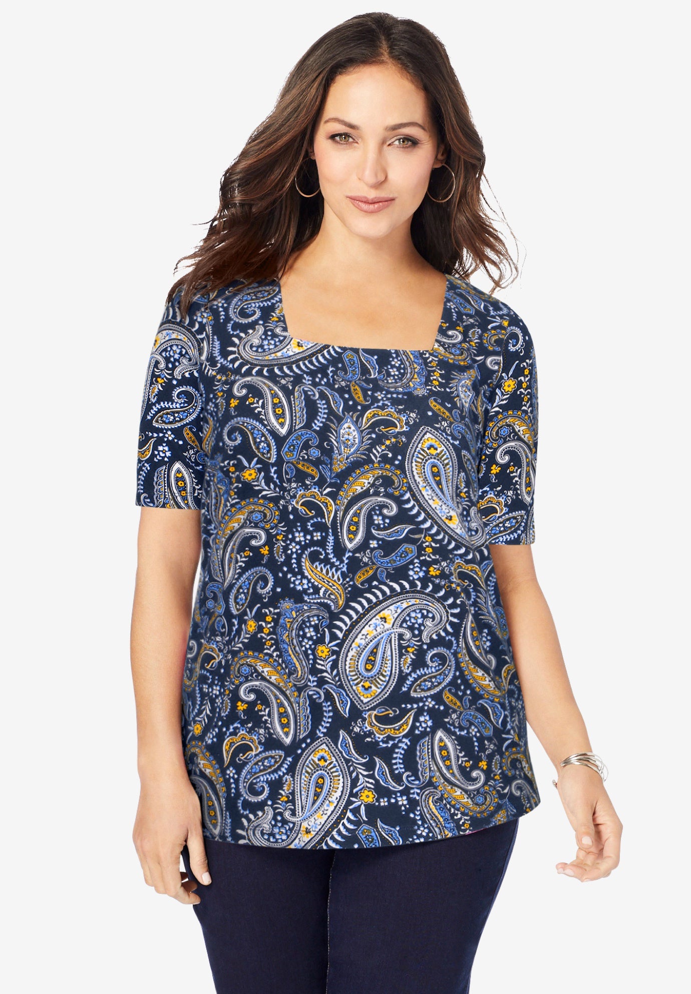 Stretch Cotton Square Neck Tee image number 0