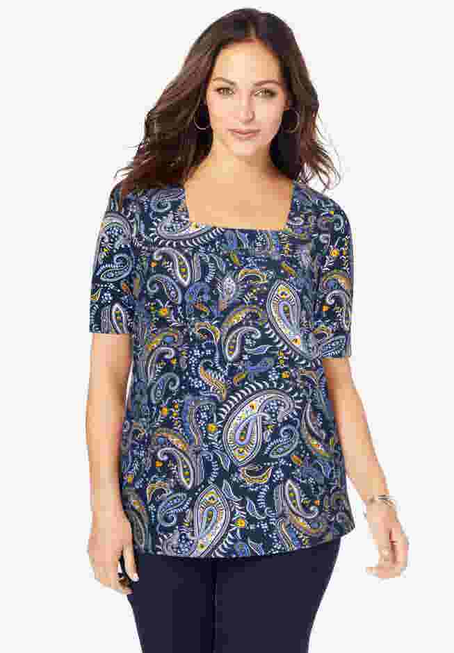 Stretch Cotton Square Neck Tee image number 0