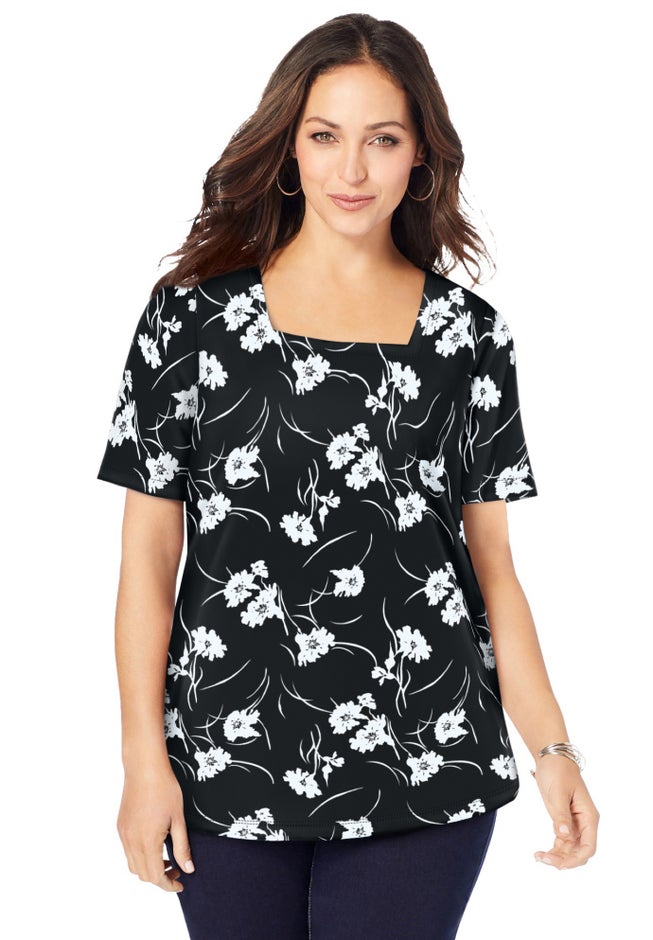 Stretch Cotton Square Neck Tee image number 0