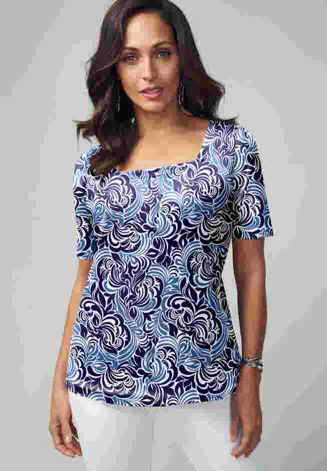 Stretch Cotton Square Neck Tee image number 0