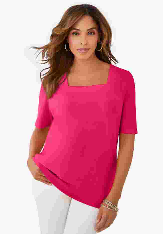 Stretch Cotton Square Neck Tee image number 0