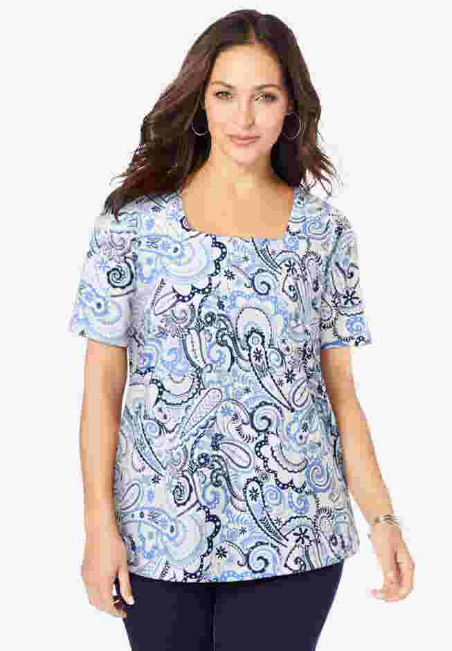 Stretch Cotton Square Neck Tee image number 0