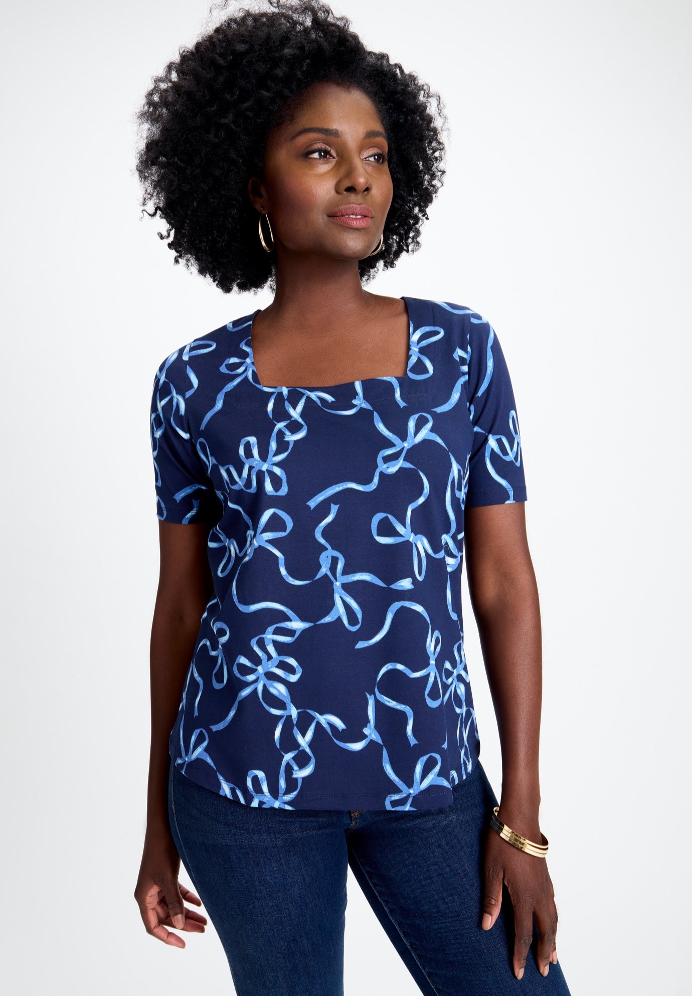 Stretch Cotton Square Neck Tee image number 0