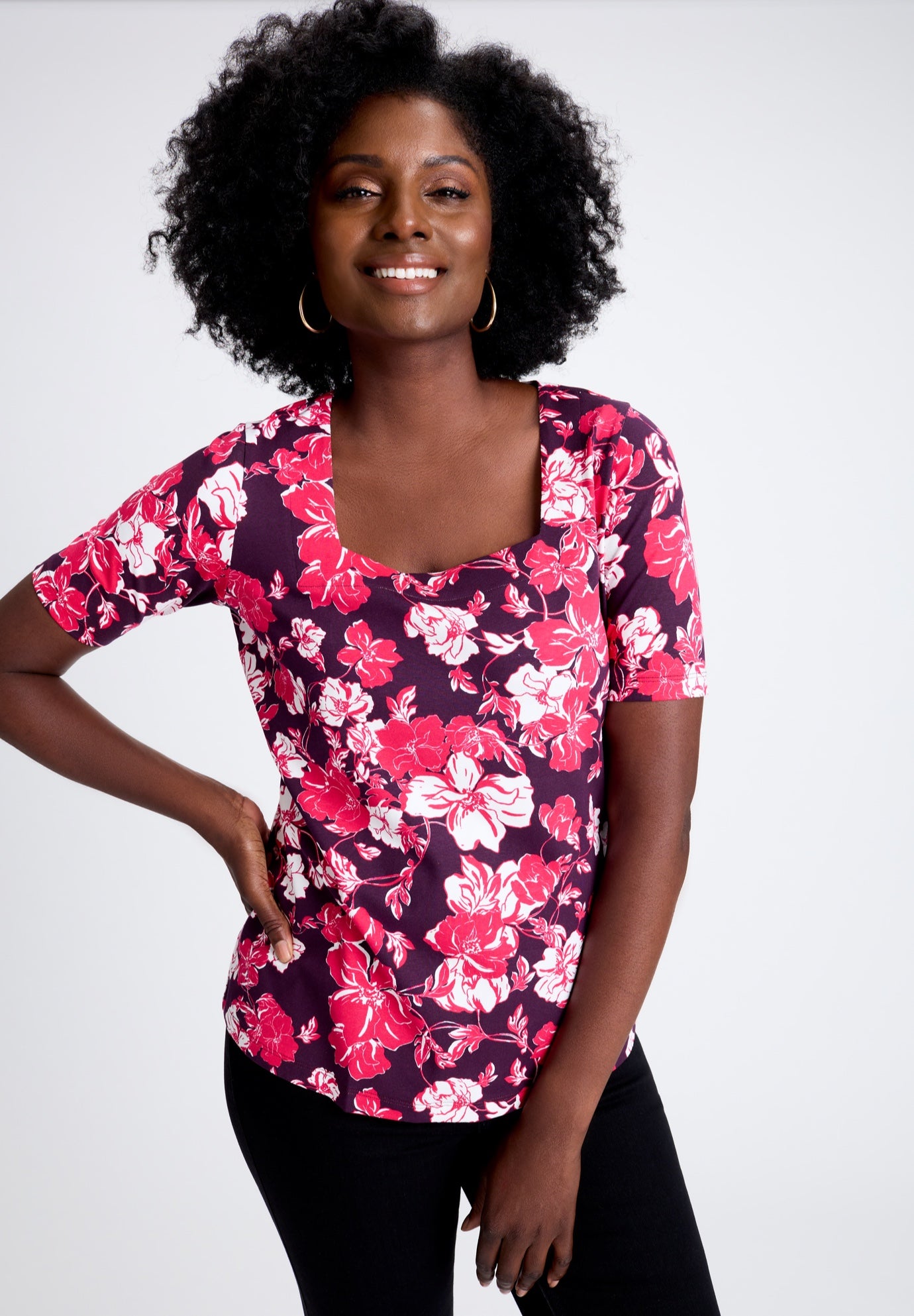 Stretch Cotton Square Neck Tee image number 0