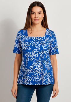 Stretch Cotton Square Neck Tee