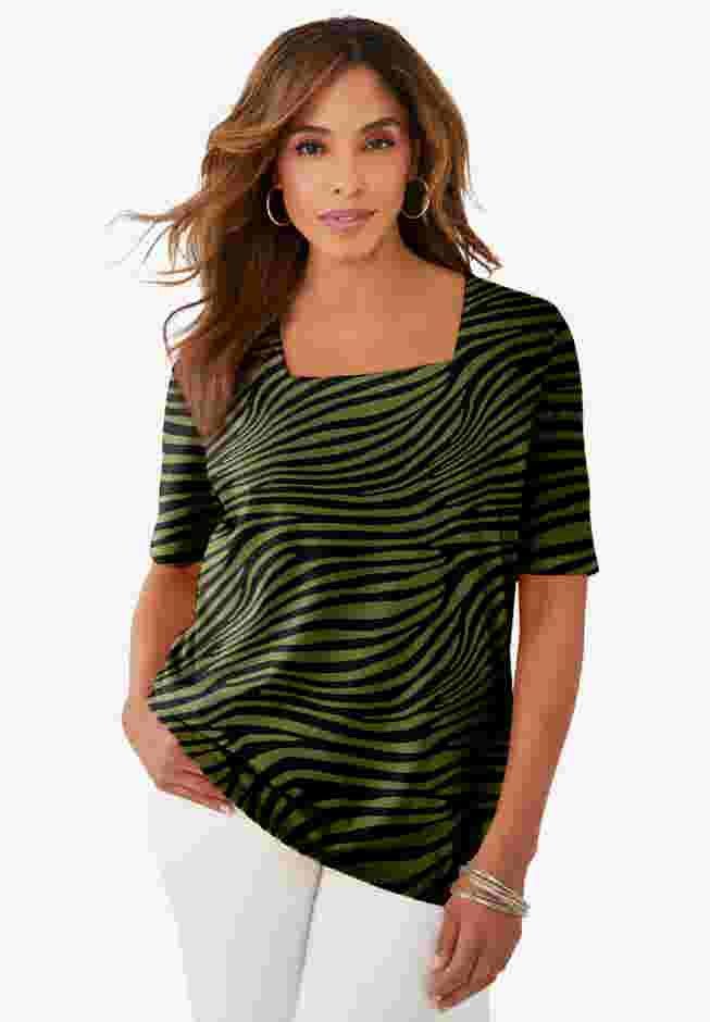Stretch Cotton Square Neck Tee image number 0