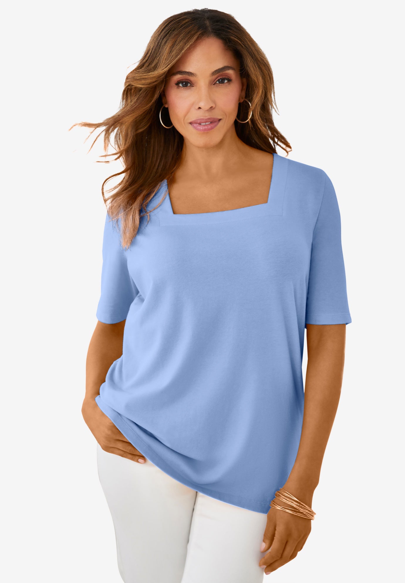 Stretch Cotton Square Neck Tee image number 0