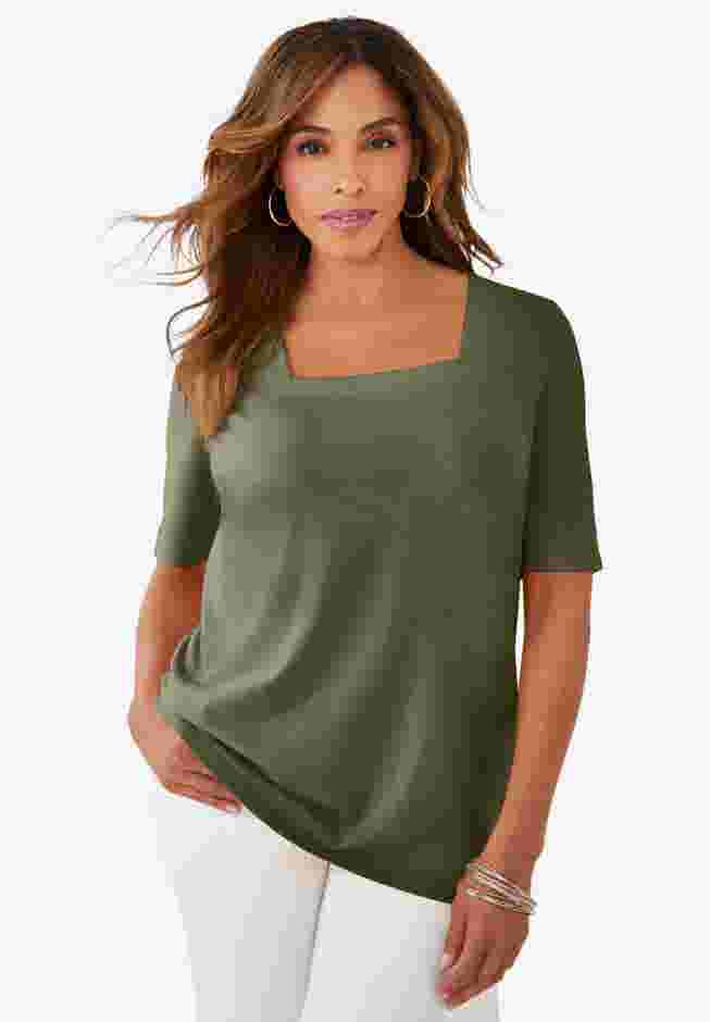 Stretch Cotton Square Neck Tee image number 0