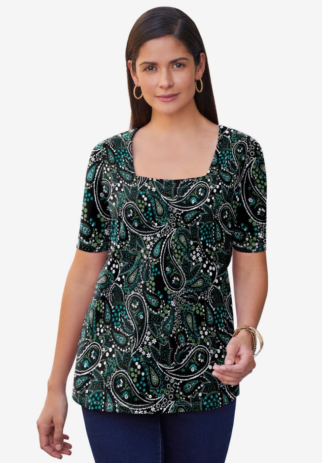 Stretch Cotton Square Neck Tee image number 0