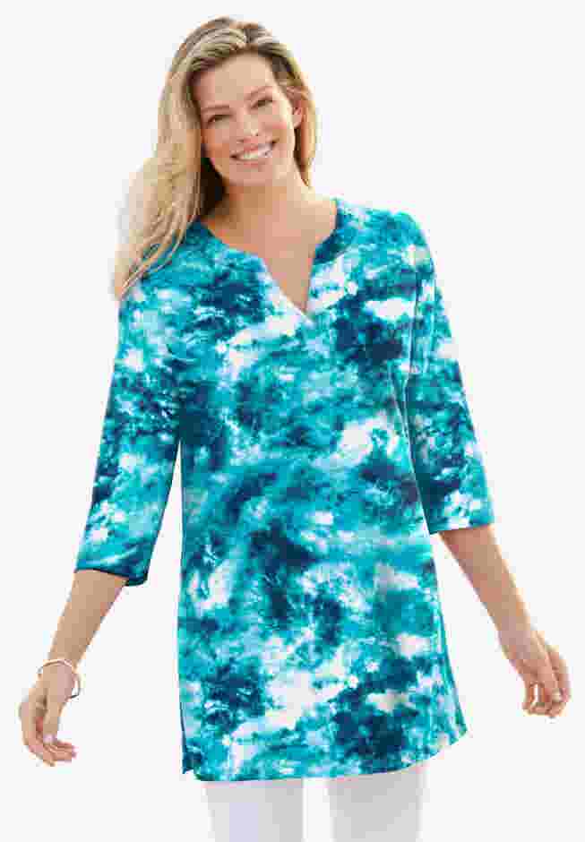 Three-Quarter Sleeve Notch-Neck Tunic image number 4