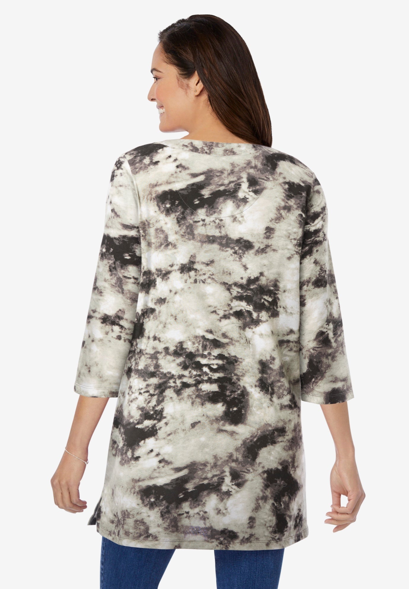 Three-Quarter Sleeve Notch-Neck Tunic image number 1