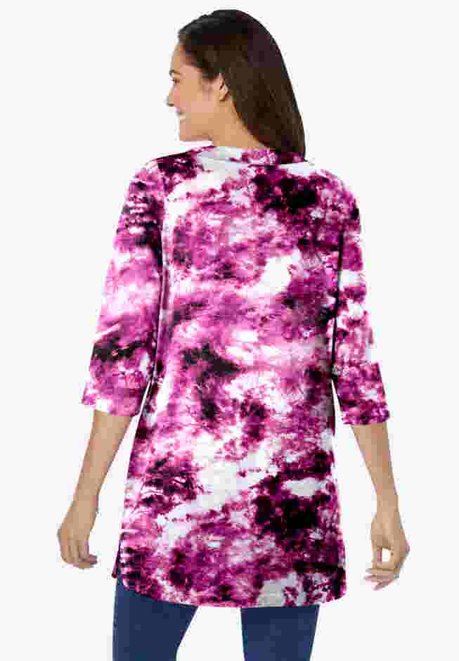 Three-Quarter Sleeve Notch-Neck Tunic image number 1