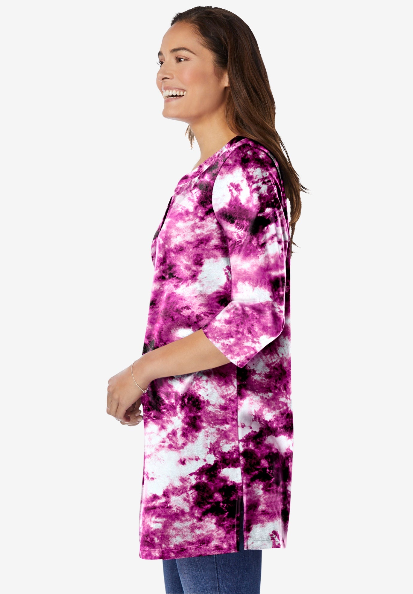 Three-Quarter Sleeve Notch-Neck Tunic image number 2