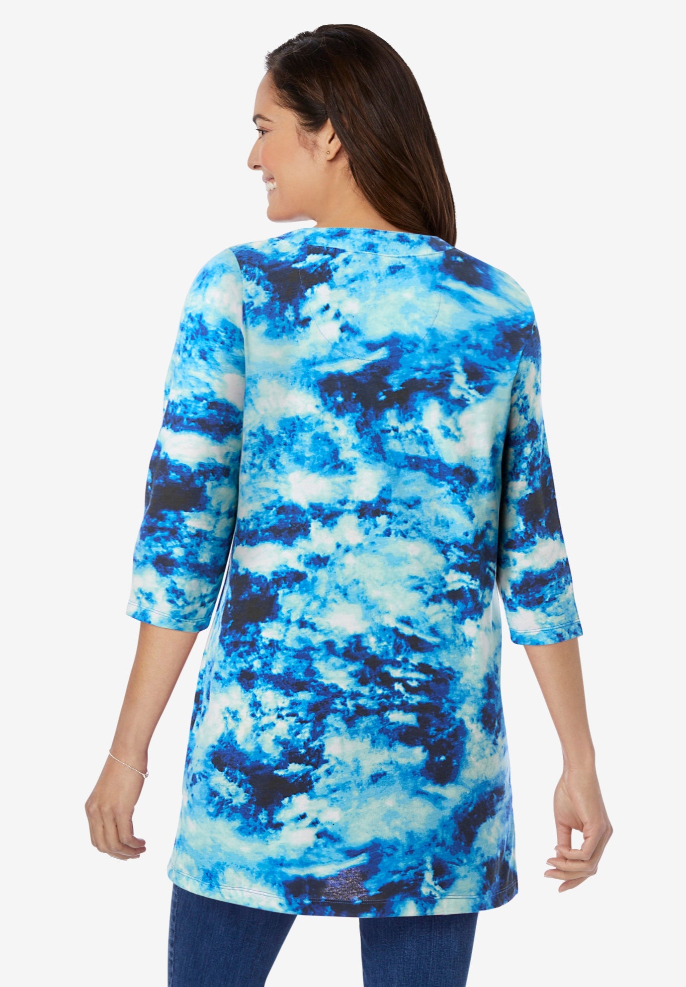 Three-Quarter Sleeve Notch-Neck Tunic image number 1