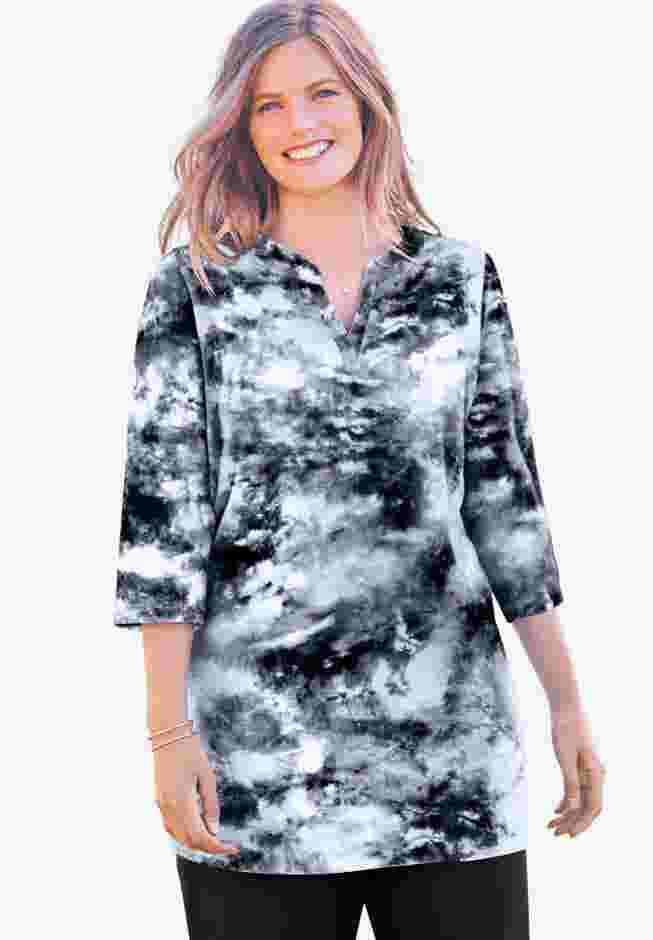 Three-Quarter Sleeve Notch-Neck Tunic image number 0