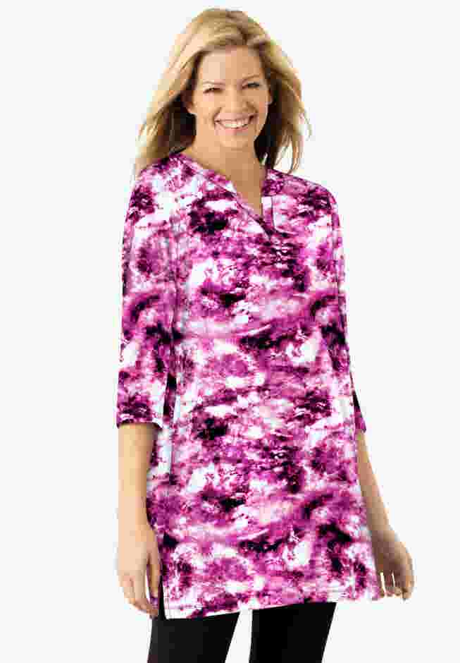 Three-Quarter Sleeve Notch-Neck Tunic image number 0