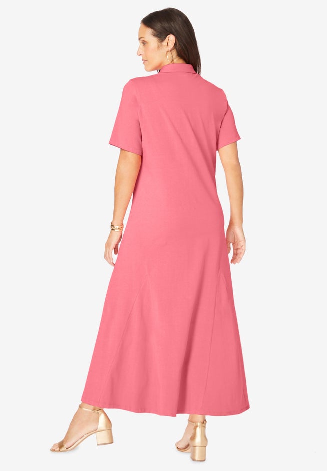 Stretch Cotton Button Front Maxi Dress image number 1