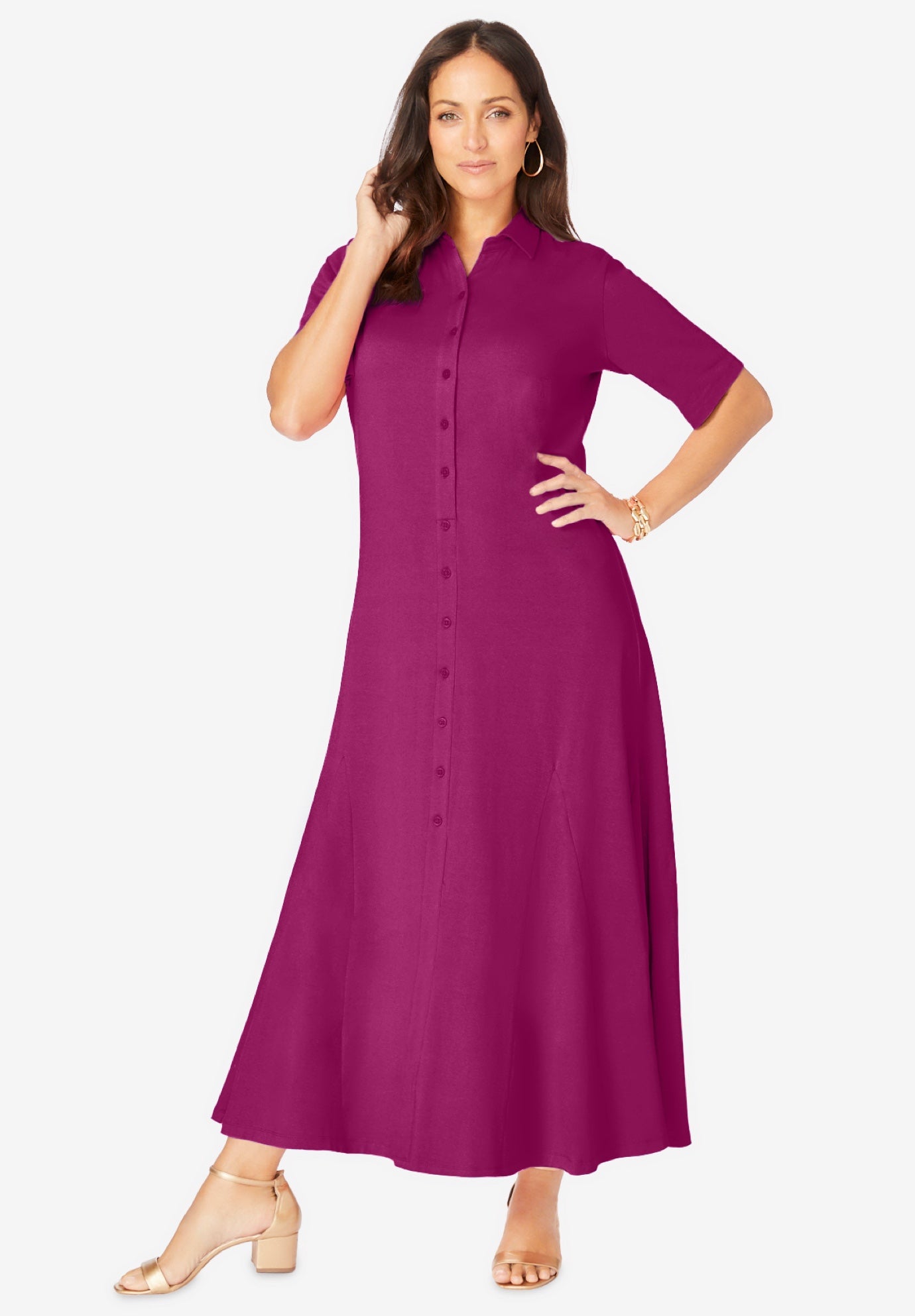 Stretch Cotton Button Front Maxi Dress image number 0