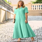 Stretch Cotton Button Front Maxi Dress image number null