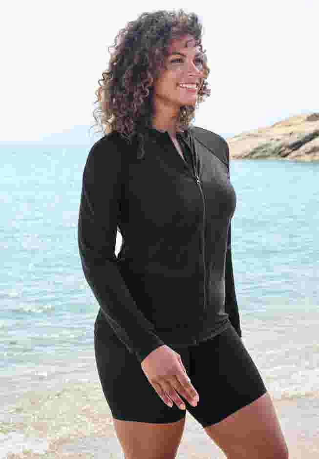 Chlorine Resistant Long-Sleeve Colorblock Swim Tee image number 2
