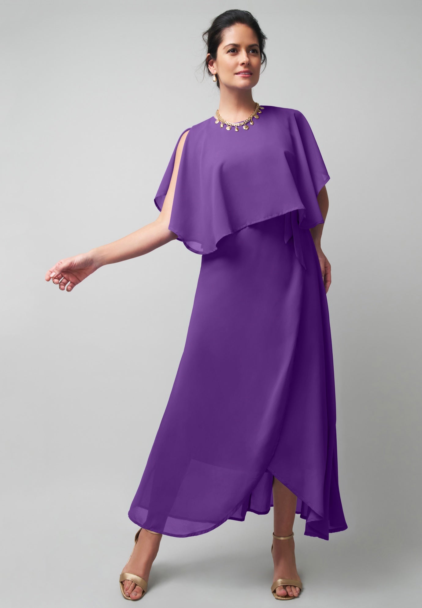 Georgette Maxi Cape Sleeve Dress image number 0