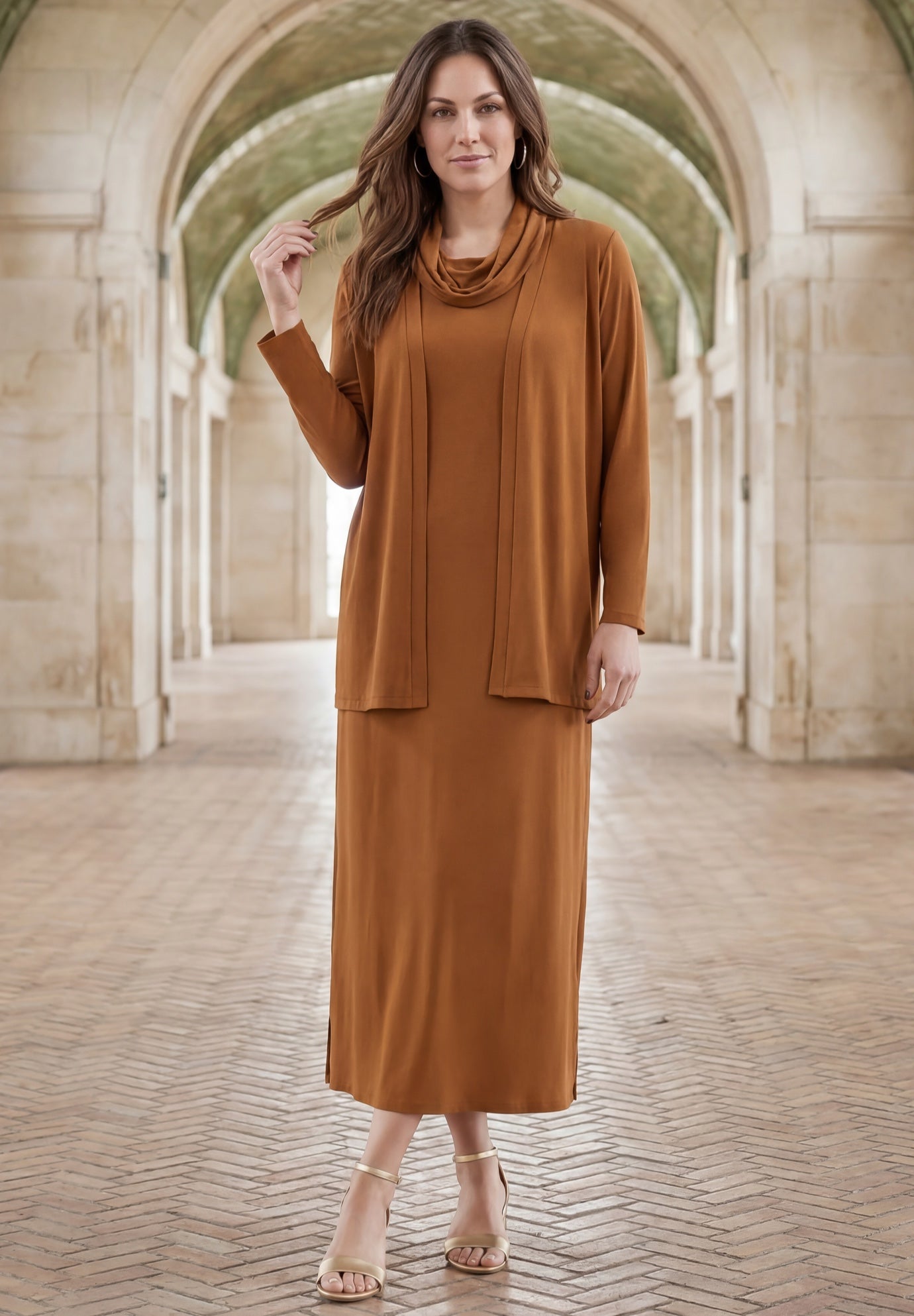 2-Piece Cowlneck Jacket Dress image number 0