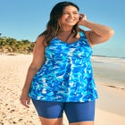 Longer-Length Ruched V-Neck Braided Racerback Tankini Top image number null